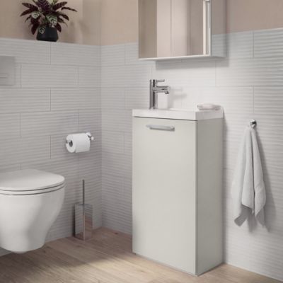 Meuble lave mains à poser gris galet l.43,5 cm 1 porte Imandra + plan vasque blanc céramique Nira, GoodHome