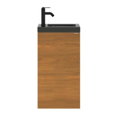 Meuble lave-mains à poser lave-mains effet noyer l.44 cm Imandra + plan vasque noir céramique Nira, GoodHome
