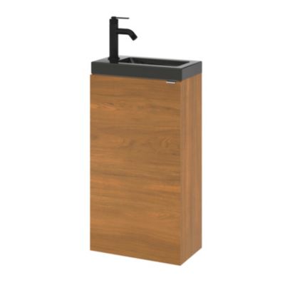 Meuble lave-mains à poser lave-mains effet noyer l.44 cm Imandra + plan vasque noir céramique Nira, GoodHome