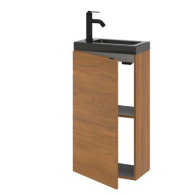 Meuble lave-mains à poser lave-mains effet noyer l.44 cm Imandra + plan vasque noir céramique Nira, GoodHome