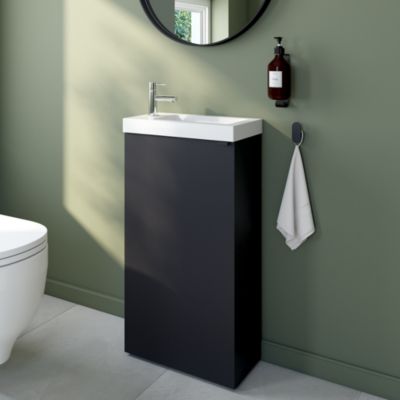 Meuble lave-mains à poser noir mat l.44 cm Imandra + plan vasque blanc céramique Nira, GoodHome