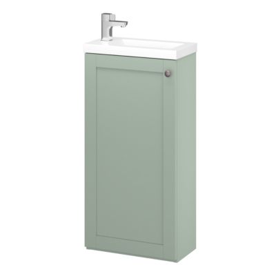 Meuble lave mains à poser vert sauge l.43,5 cm 1 porte Imandra + lave mains blanc résine Beni, GoodHome