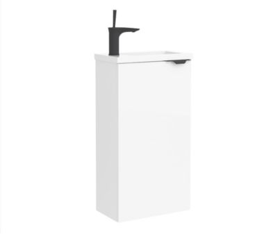 Meuble lave-mains à suspendre Salgar blanc brillant L39 X H72 cm + plan vasque résine