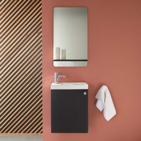 Meuble lave-mains AVA noir carbone + miroir tablette blanche