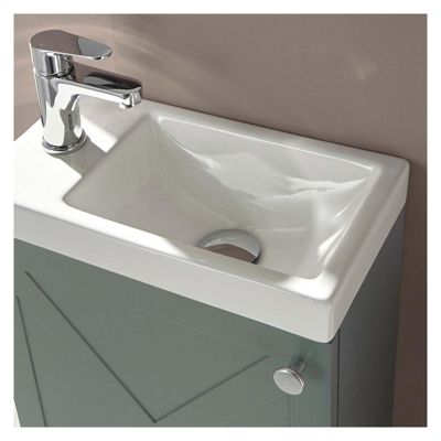Meuble lave-mains AVA vert de gris + miroir tablette blanche