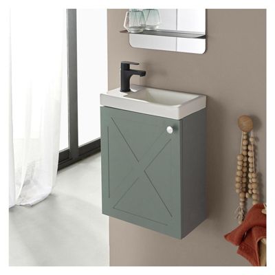 Meuble lave-mains AVA vert de gris + robinet noir