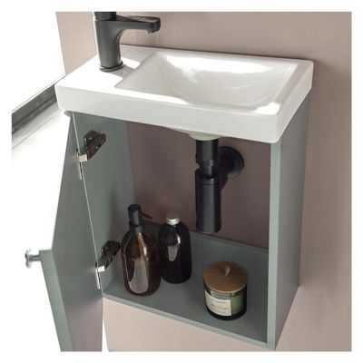 Meuble lave-mains AVA vert de gris + robinet noir