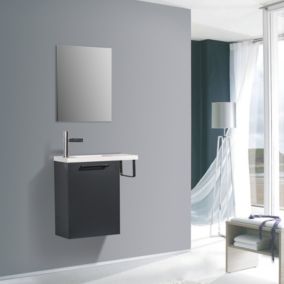 Meuble lave-mains avec porte serviette intégré TABLO 400 dans différentes couleurs, armoire de toilette G500, Anthracite brillant