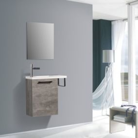 Meuble lave-mains avec porte serviette intégré TABLO 400 dans différentes couleurs, Avec miroir 2137, Gris effet béton