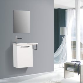 Meuble lave-mains avec porte serviette intégré TABLO 400 dans différentes couleurs, Blanc mat, Avec miroir 2137