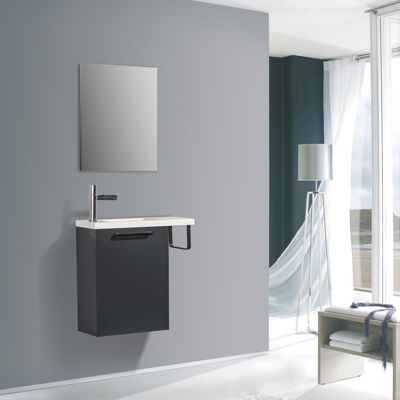 Meuble lave-mains avec porte serviette intégré TABLO 400, Sans miroir, Anthracite brillant