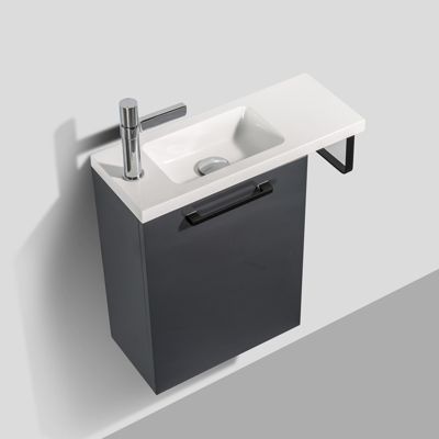 Meuble lave-mains avec porte serviette intégré TABLO 400, Sans miroir, Anthracite brillant