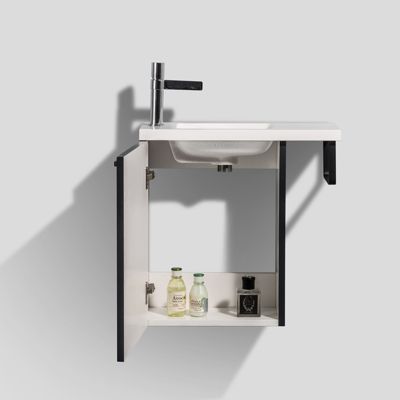 Meuble lave-mains avec porte serviette intégré TABLO 400, Sans miroir, Anthracite brillant