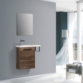 Meuble lave-mains avec porte serviette intégré TABLO 400, Sans miroir, Aspect chêne brun