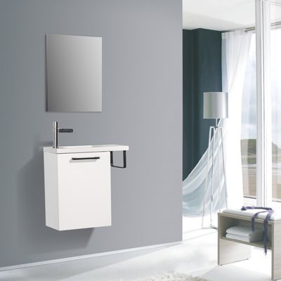 Meuble lave-mains avec porte serviette intégré TABLO 400, Sans miroir, Blanc mat