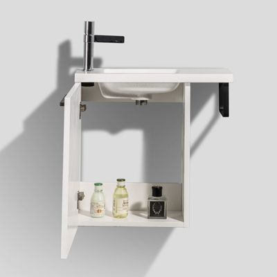 Meuble lave-mains avec porte serviette intégré TABLO 400, Sans miroir, Blanc mat