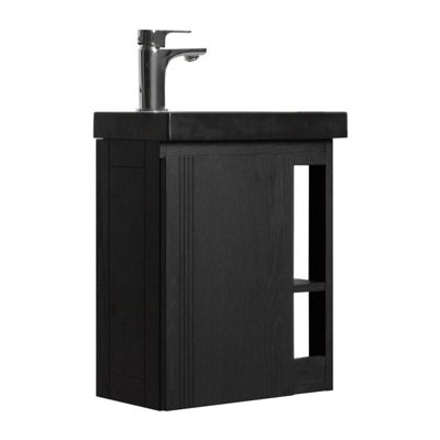 Meuble lave-mains chêne carbone vasque noire HAMPTON