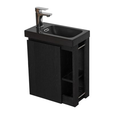 Meuble lave-mains chêne carbone vasque noire HAMPTON