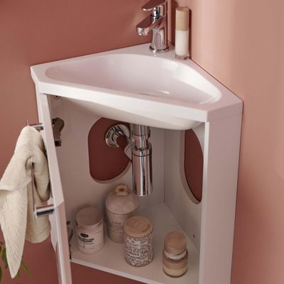 Meuble lave-mains d'angle blanc SKINO