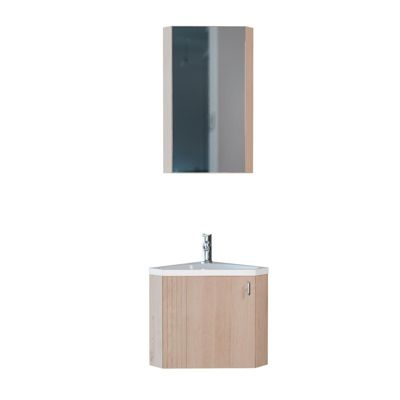 Meuble lave-mains d'angle décor chêne KODA + robinet + armoire miroir