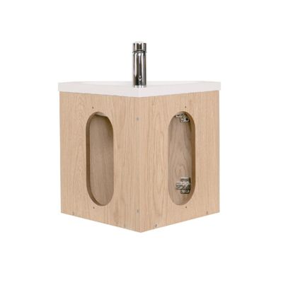 Meuble lave-mains d'angle décor chêne KODA + robinet + armoire miroir