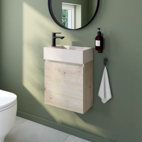 Meuble lave mains effet chêne artisan l.45 cm + plan vasque lave mains béton moucheté, Calao