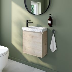 Meuble lave mains effet chêne artisan l.45 cm + plan vasque lave mains terrazzo, Calao