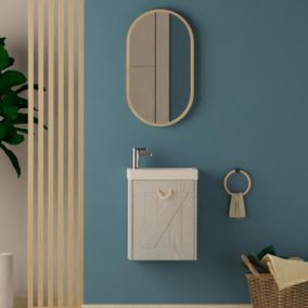 Meuble lave-mains gris bord de mer + miroir MISTRAL