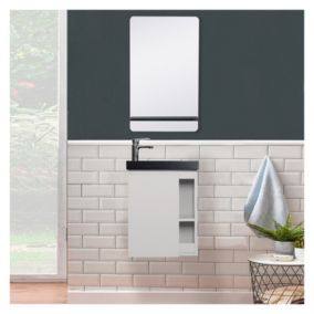 Meuble lave-mains HAMPTON Blanc avec vasque noire + miroir