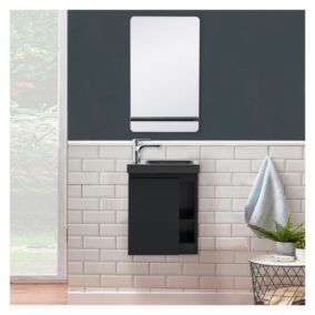 Meuble lave-mains HAMPTON Noir avec vasque noire + miroir