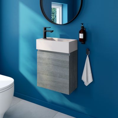 Meuble lave mains l.45 x H.44 x P.21 cm, effet chêne clair, Calao