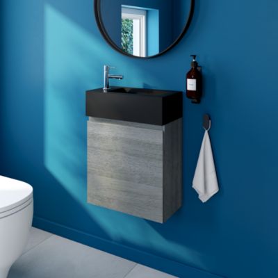 Meuble lave mains l.45 x H.44 x P.21 cm, effet chêne clair, Calao