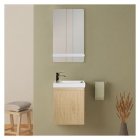 Meuble lave-mains LISA décor chêne + miroir rectangulaire