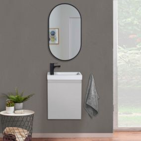 Meuble lave-mains LISA gris sable + miroir ovale