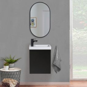 Meuble lave-mains LISA noir + miroir ovale