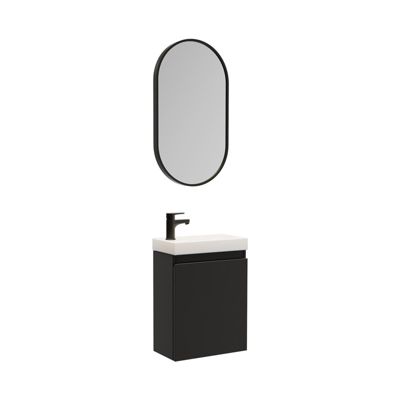 Meuble lave-mains LISA + robinet noir + miroir ovale
