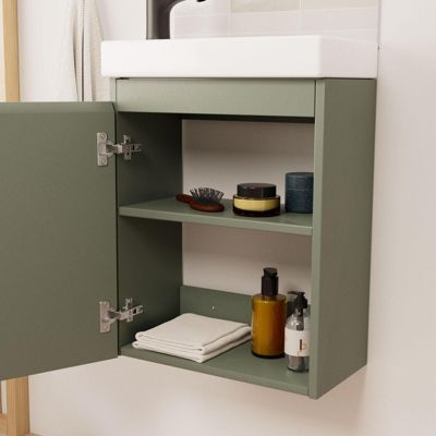 Meuble Lave-Mains Lisa + Robinet Noir Mat - Compact Et Design Moderne Pour Petite Salle De Bain
