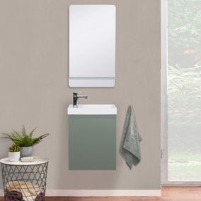 Meuble lave-mains LISA vert + robinet chromé + miroir rectangulaire