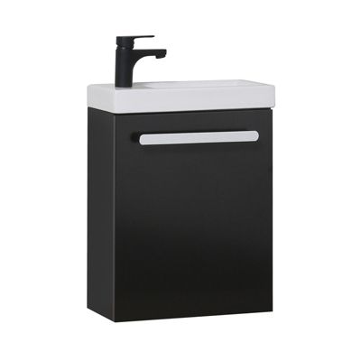 Meuble lave-mains NEVADA Noir carbone + robinet noir + miroir tablette noire
