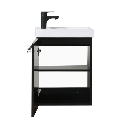 Meuble lave-mains NEVADA Noir carbone + robinet noir + miroir tablette noire