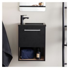 Meuble lave-mains NIKA Noir intérieur décor chêne