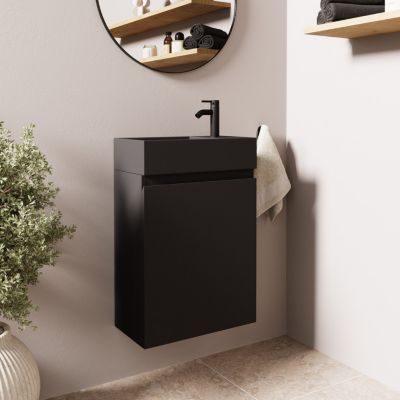 Meuble Lave-Main WC Kometmöbel 40 Cm – Prémonté, Noir, Petit Lavabo Avec Rangement & Soft-Close