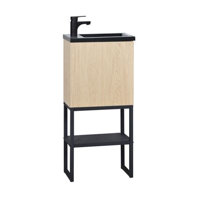 Meuble lave-mains NOVA décor chêne sur pieds avec robinet noir