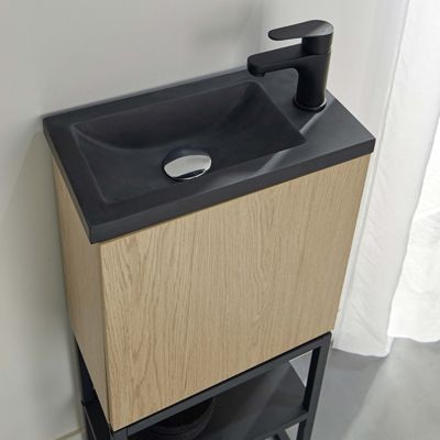Meuble lave-mains NOVA décor chêne sur pieds avec robinet noir