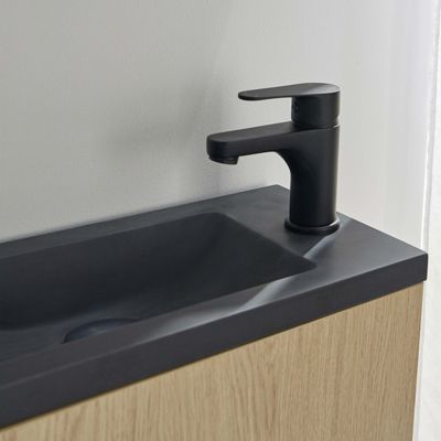 Meuble lave-mains NOVA décor chêne sur pieds avec robinet noir