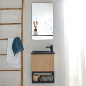 Meuble lave-mains NOVA décor chêne suspendu + miroir rectangulaire