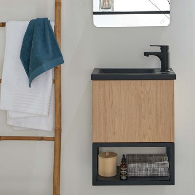 Meuble lave-mains NOVA décor chêne suspendu