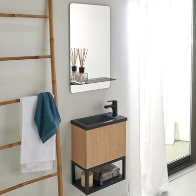 Meuble lave-mains NOVA décor chêne suspendu