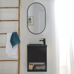 Meuble lave-mains NOVA noir carbone suspendu + miroir ovale