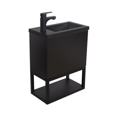 Meuble lave-mains NOVA suspendu métal et bois avec vasque en résine 40x50cm